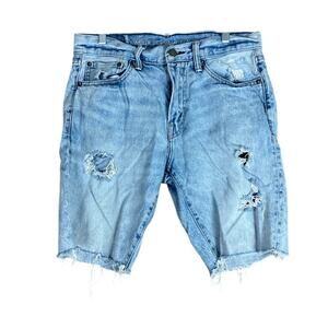 American Eagle Mens Shorts Blue Rainbow Embroidered Cut Off Distressed 30
